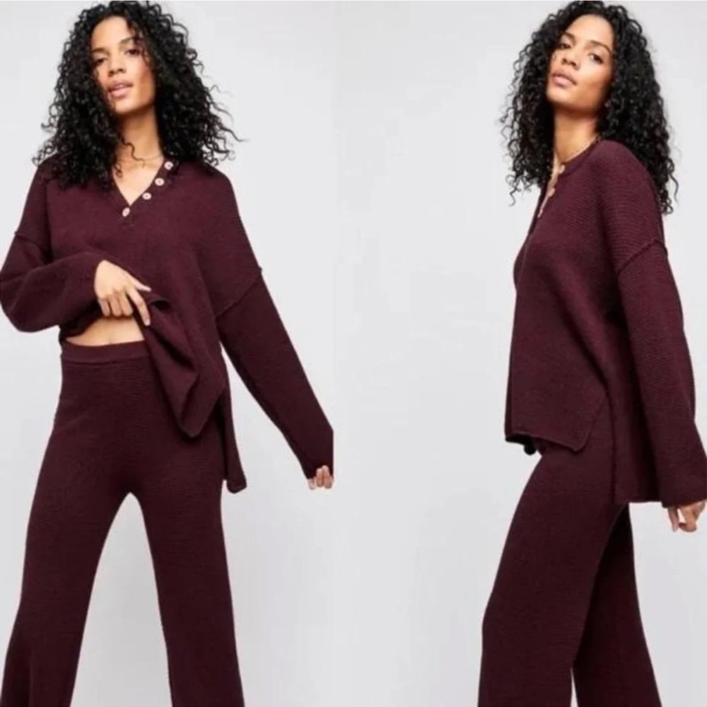 Free People Deep Burgundy Knit Sweater